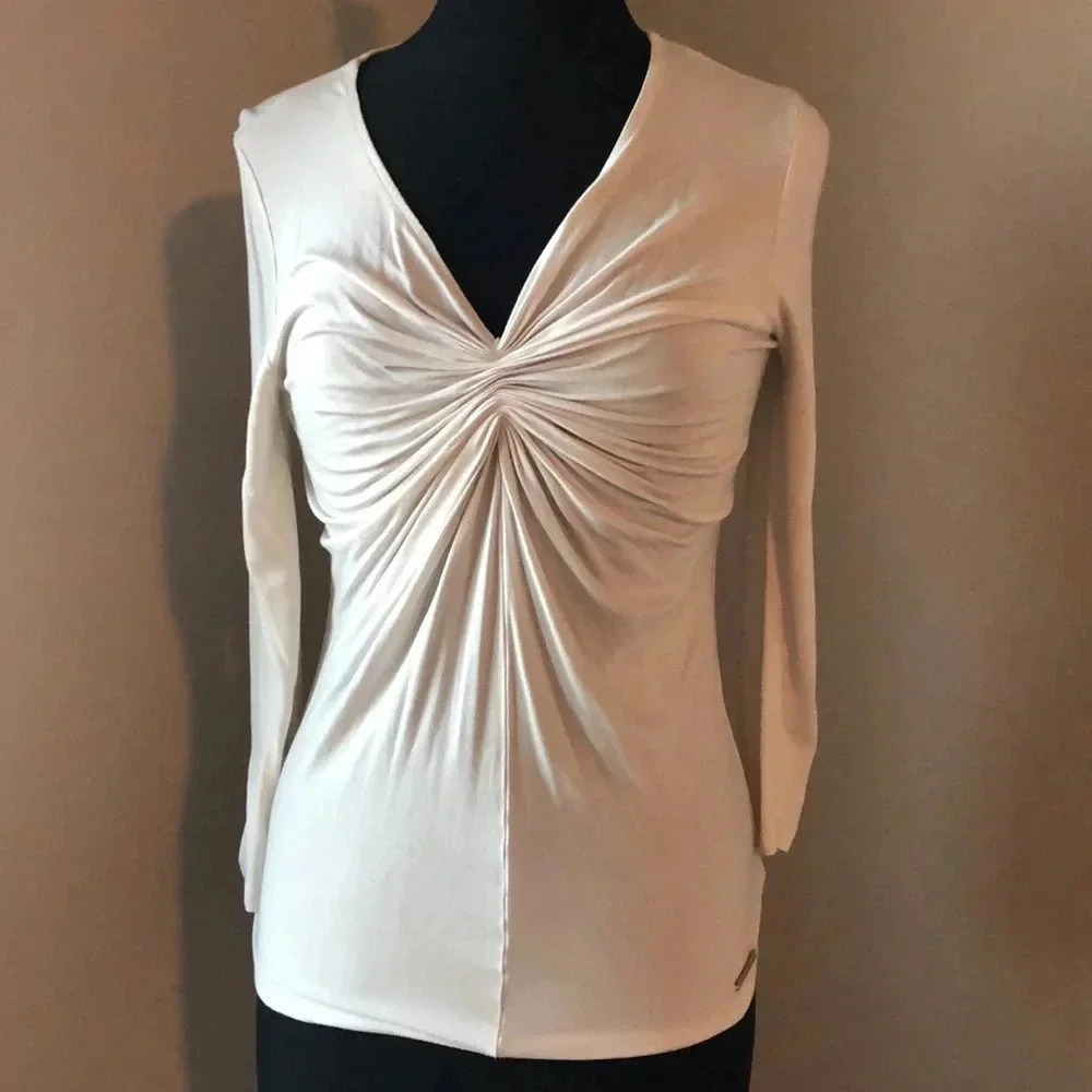 Michael Kors White Rooshed Long Sleeve